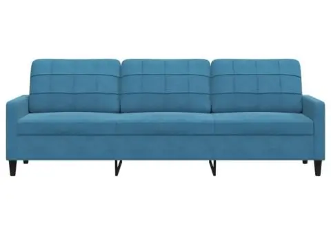 Canapea cu 3 locuri, Albastru, 210 cm, material catifea - 4/5