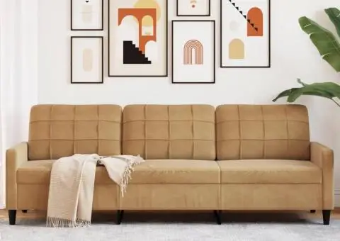 Canapea cu 3 locuri, maro, 210 cm, material catifea - 1/5