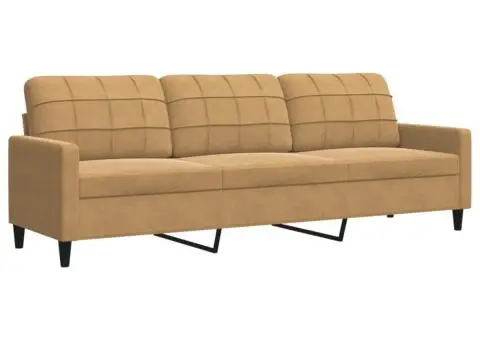 Canapea cu 3 locuri, maro, 210 cm, material catifea - 2/5
