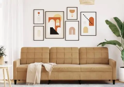 Canapea cu 3 locuri, maro, 210 cm, material catifea - 3/5