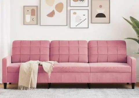 Canapea cu 3 locuri, roz, 210 cm, catifea - 1/5