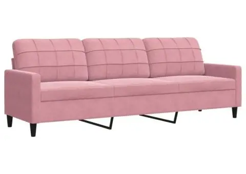 Canapea cu 3 locuri, roz, 210 cm, catifea - 2/5