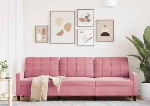 Canapea cu 3 locuri, roz, 210 cm, catifea - 3/5