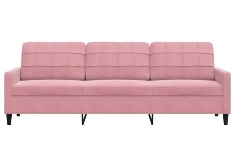 Canapea cu 3 locuri, roz, 210 cm, catifea - 4/5