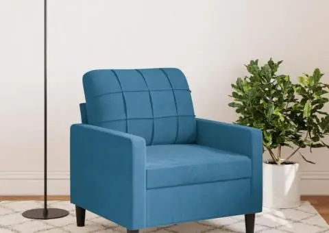 Canapea de o persoană, Albastru, 60 cm, catifea - 3/5