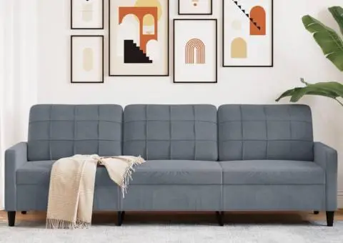 Canapea cu 3 locuri, gri închis, 210 cm, material catifea - 1/5