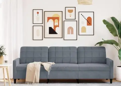 Canapea cu 3 locuri, gri închis, 210 cm, material catifea - 3/5