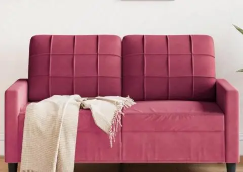 Canapea cu 2 locuri, roșu vin, 120 cm, catifea - 1/5