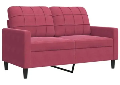 Canapea cu 2 locuri, roșu vin, 120 cm, catifea - 2/5