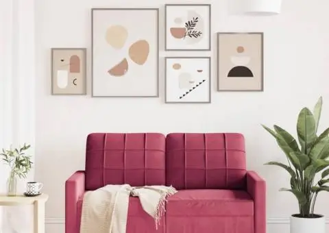 Canapea cu 2 locuri, roșu vin, 120 cm, catifea - 3/5