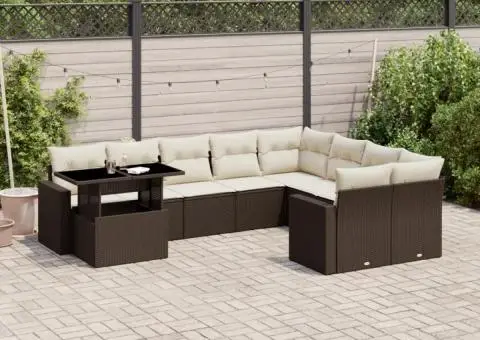 Set canapele de grădină cu perne, 10 piese, maro, poliratan - 1/5