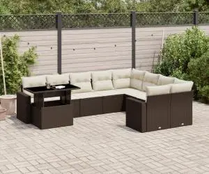vidaXL Set canapele de grădină cu perne, 10 piese, maro, poliratan