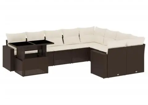 Set canapele de grădină cu perne, 10 piese, maro, poliratan - 2/5