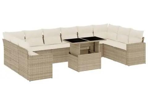 Set canapele de grădină cu perne, 11 piese, bej, poliratan - 2/5