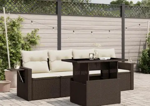 Set canapele de grădină cu perne, 5 piese, maro, poliratan - 1/5