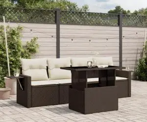 vidaXL Set canapele de grădină cu perne, 5 piese, maro, poliratan
