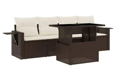 Set canapele de grădină cu perne, 5 piese, maro, poliratan - 2/5