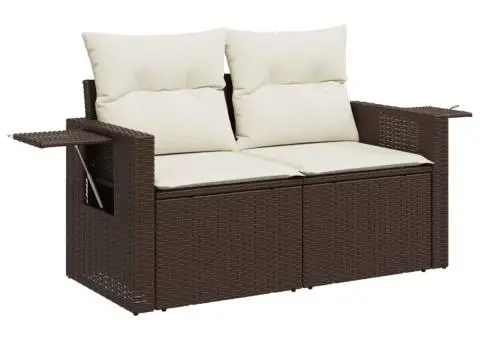 Set canapele de grădină cu perne, 5 piese, maro, poliratan - 4/5