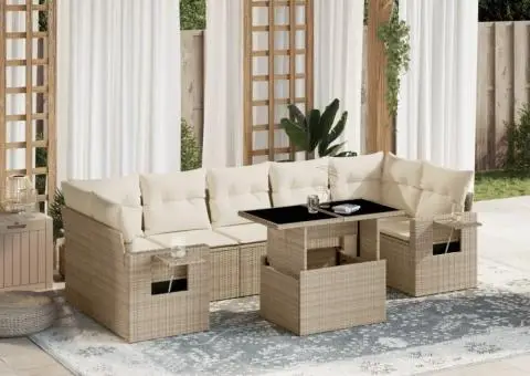 Set canapele de grădină, 8 piese, cu perne, bej, poliratan - 1/5