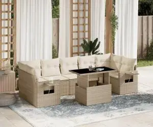 vidaXL Set canapele de grădină, 8 piese, cu perne, bej, poliratan