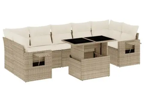 Set canapele de grădină, 8 piese, cu perne, bej, poliratan - 2/5