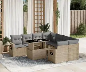 vidaXL Set canapele de grădină, 9 piese, cu perne, bej, poliratan