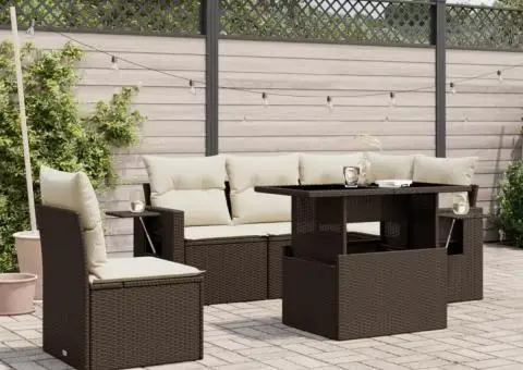 Set canapele de grădină cu perne, 6 piese, maro, poliratan - 1/5