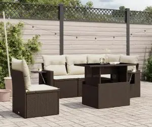 vidaXL Set canapele de grădină cu perne, 6 piese, maro, poliratan