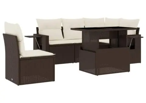 Set canapele de grădină cu perne, 6 piese, maro, poliratan - 2/5