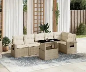 vidaXL Set canapele de grădină, 7 piese, cu perne, bej, poliratan