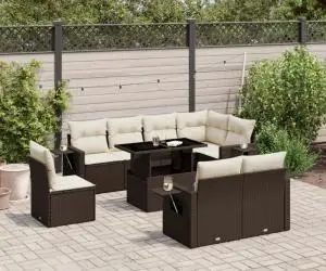 vidaXL Set canapele de grădină cu perne, 9 piese, maro, poliratan