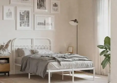 Tăblie de pat metalică, alb, 120 cm - 3/5