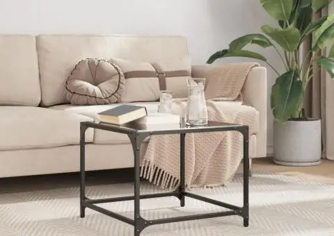 Măsuță de cafea, blat din sticlă negră, 50x50x40 cm, oțel - 1/5