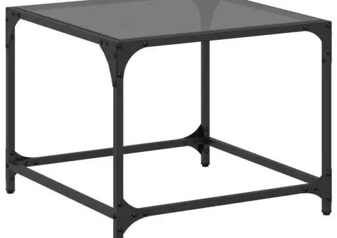Măsuță de cafea, blat din sticlă negră, 50x50x40 cm, oțel - 2/5