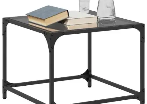 Măsuță de cafea, blat din sticlă negră, 50x50x40 cm, oțel - 3/5