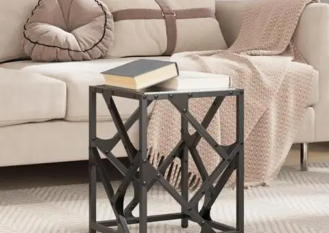 Măsuță de cafea, blat din sticlă negră, 30x30x41 cm, oțel - 1/5