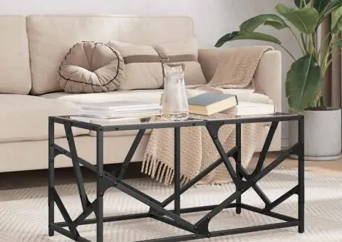 Măsuță de cafea blat din sticlă transparentă 78,5x40x41 cm oțel - 1/5