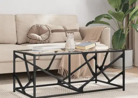 Măsuță de cafea blat din sticlă transparentă 98,5x50x41 cm oțel - 1/5