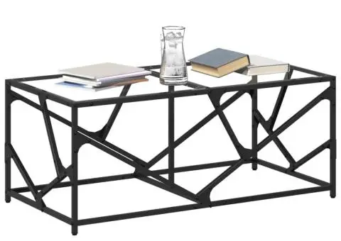 Măsuță de cafea blat din sticlă transparentă 98,5x50x41 cm oțel - 3/5