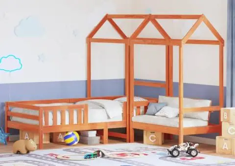 Set pat bancă cu acoperiș maro ceruit 90x190 cm lemn masiv pin - 1/5