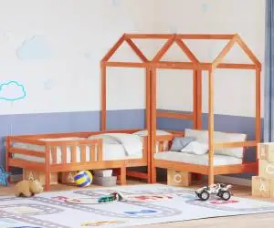vidaXL Set pat bancă cu acoperiș maro ceruit 90x190 cm lemn masiv pin
