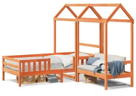 Set pat bancă cu acoperiș maro ceruit 90x190 cm lemn masiv pin - 2/5