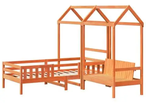 Set pat bancă cu acoperiș maro ceruit 90x190 cm lemn masiv pin - 3/5