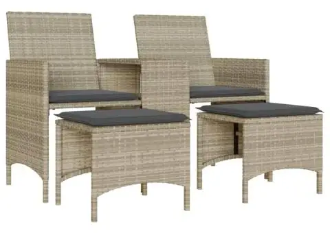 Canapea de grădină cu 2 locuri cu masă și scaune gri poliratan - 2/5