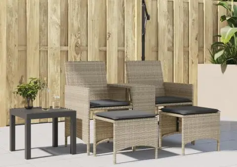 Canapea de grădină cu 2 locuri cu masă și scaune gri poliratan - 3/5