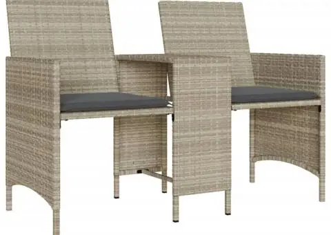 Canapea de grădină cu 2 locuri cu masă și scaune gri poliratan - 4/5