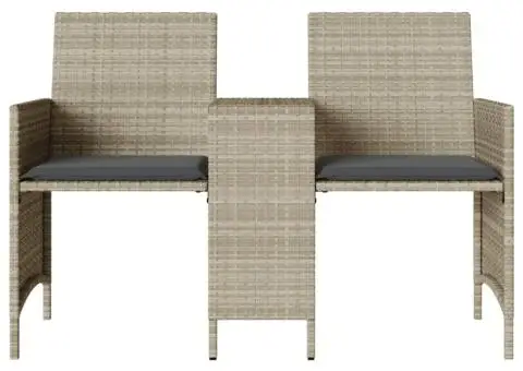 Canapea de grădină cu 2 locuri cu masă și scaune gri poliratan - 5/5