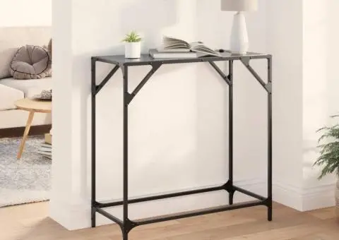 Măsuță de cafea, blat din sticlă negră, 80x35x81 cm, oțel - 2/5