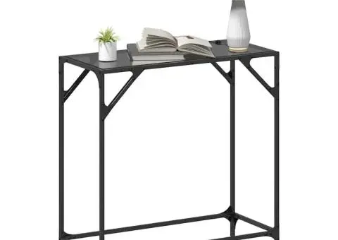 Măsuță de cafea, blat din sticlă negră, 80x35x81 cm, oțel - 3/5