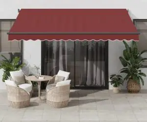 vidaXL Copertina retractabilă manual cu LED-uri, vișiniu, 400x350 cm